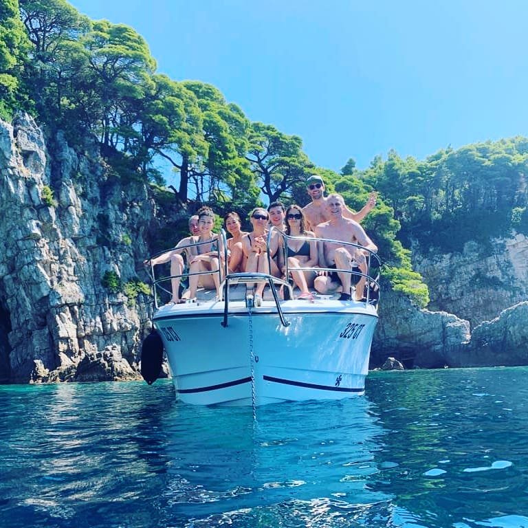 Guests on the bow of the Merry Fisher 795